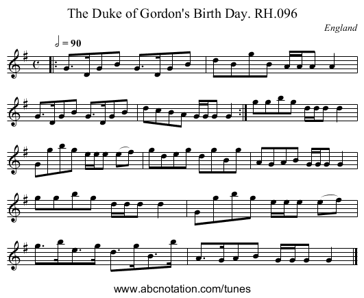 Duke of Gordon's Birth Day. RH.096, The - staff notation