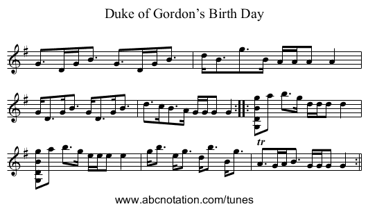 Duke of Gordon’s Birth Day - staff notation