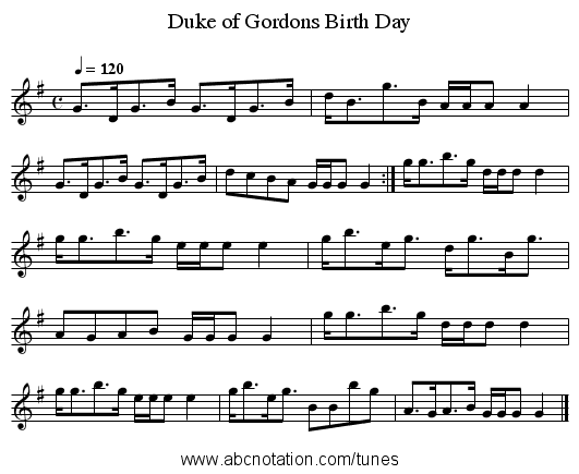 Duke of Gordons Birth Day - staff notation