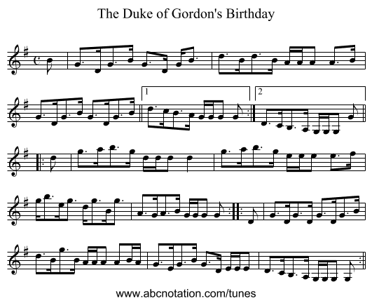 Duke of Gordon's Birthday, The - staff notation