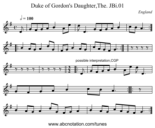 Duke of Gordon's Daughter,The. JBi.01 - staff notation