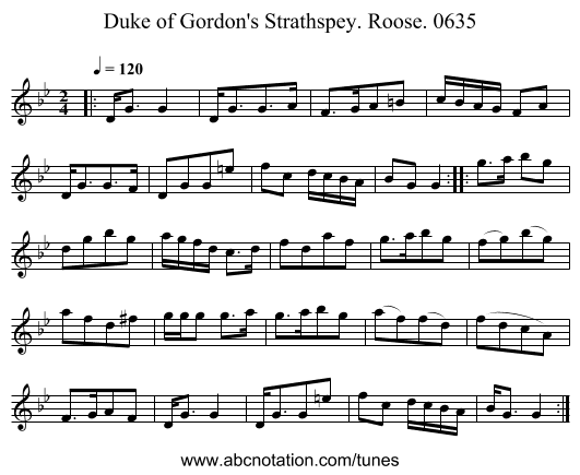 Duke of Gordon's Strathspey. Roose. 0635 - staff notation