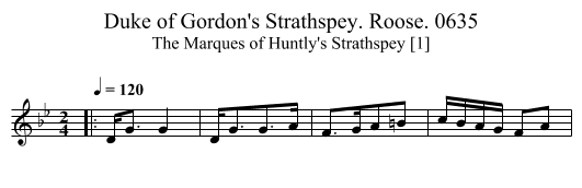 Duke of Gordon's Strathspey. Roose. 0635 - staff notation