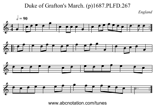 Duke of Grafton's March. (p)1687.PLFD.267 - staff notation