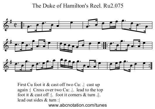 Duke of Hamilton's Reel. Ru2.075, The - staff notation