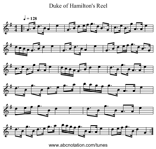 Duke of Hamilton's Reel - staff notation