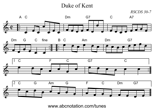 Duke of Kent - staff notation