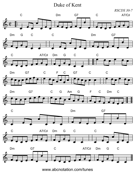 Duke of Kent - staff notation