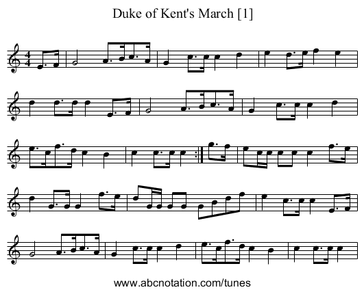 Duke of Kent's March [1] - staff notation
