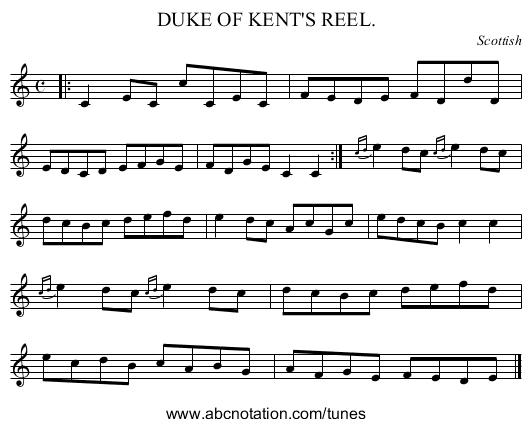 DUKE OF KENT'S REEL. - staff notation