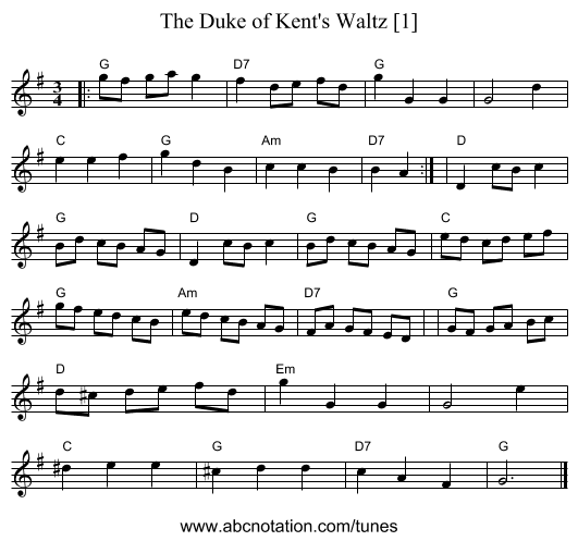 Duke of Kent's Waltz [1], The - staff notation