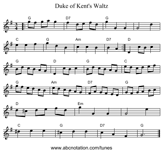 Duke of Kent's Waltz - staff notation