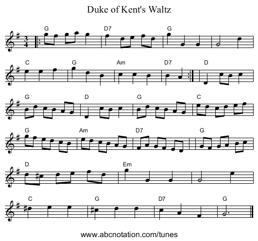 Duke of Kent's Waltz - staff notation