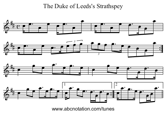 Duke of Leeds's Strathspey, The - staff notation