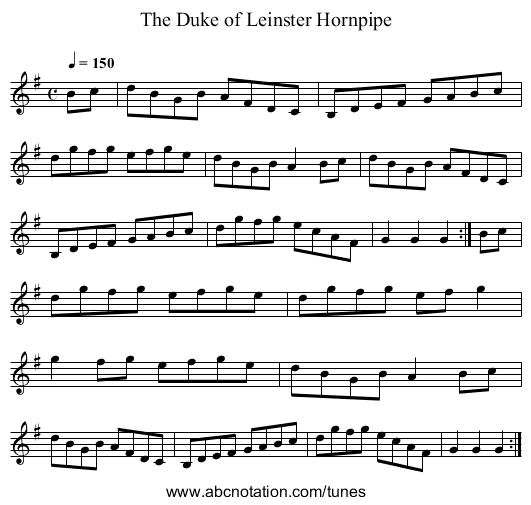 Duke of Leinster Hornpipe, The - staff notation