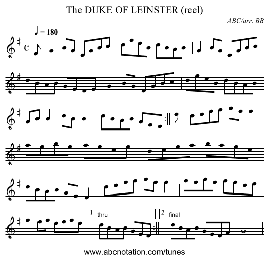 DUKE OF LEINSTER (reel), The - staff notation
