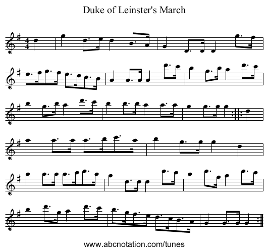 Duke of Leinster's March - staff notation