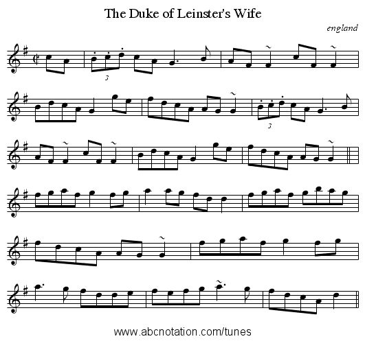 Duke of Leinster's Wife, The - staff notation