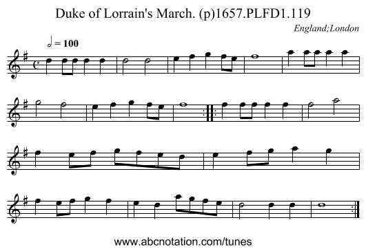 Duke of Lorrain's March. (p)1657.PLFD1.119 - staff notation