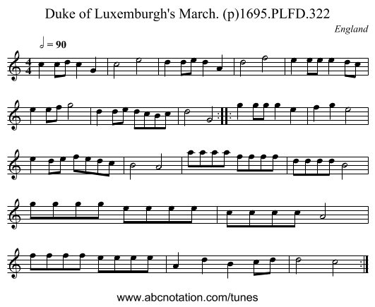 Duke of Luxemburgh's March. (p)1695.PLFD.322 - staff notation