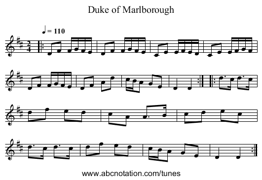 Duke of Marlborough - staff notation