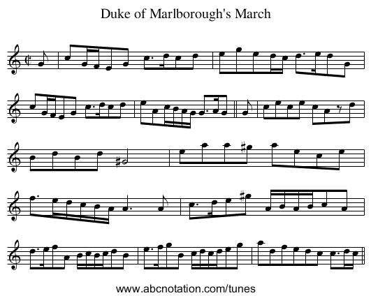 Duke of Marlborough's March - staff notation