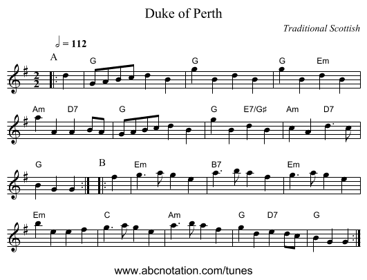 Duke of Perth - staff notation