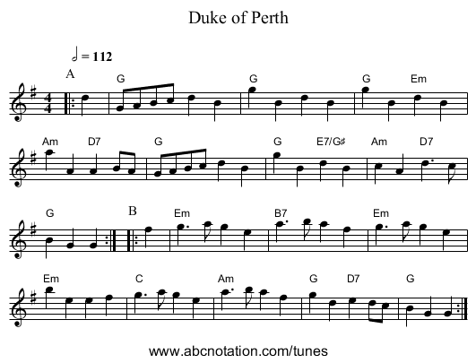 Duke of Perth - staff notation