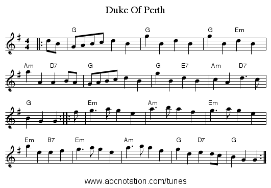 Duke Of Perth - staff notation