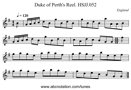 Duke of Perth's Reel. HSJJ.052 - staff notation
