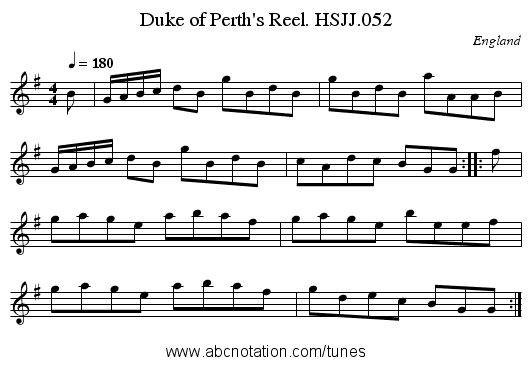 Duke of Perth's Reel. HSJJ.052 - staff notation