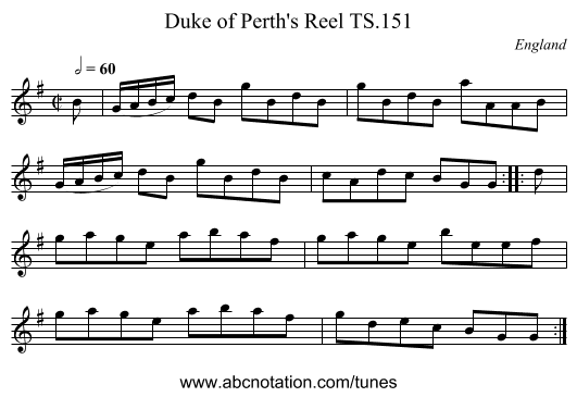 Duke of Perth's Reel TS.151 - staff notation