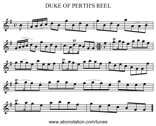 DUKE OF PERTH'S REEL - staff notation