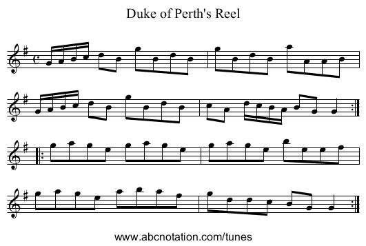 Duke of Perth's Reel - staff notation