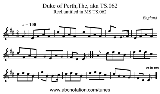 Duke of Perth,The, aka TS.062 - staff notation