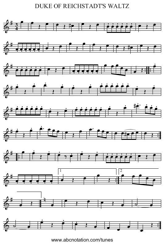 DUKE OF REICHSTADT'S WALTZ - staff notation