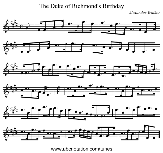 Duke of Richmond's Birthday, The - staff notation