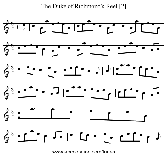 Duke of Richmond's Reel [2], The - staff notation