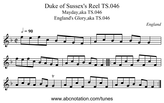 Duke of Sussex's Reel TS.046 - staff notation