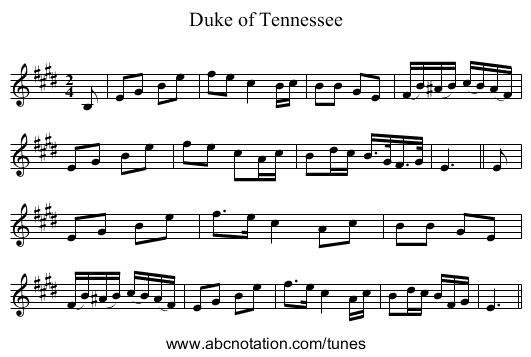 Duke of Tennessee - staff notation