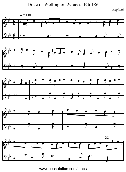 Duke of Wellington,2voices. JGi.186 - staff notation