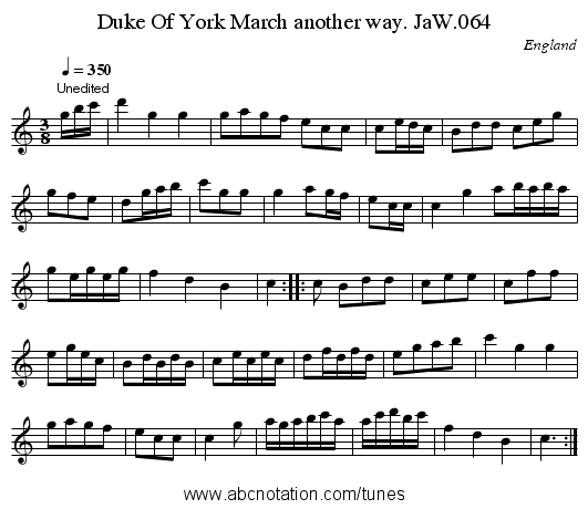 Duke Of York March another way. JaW.064 - staff notation