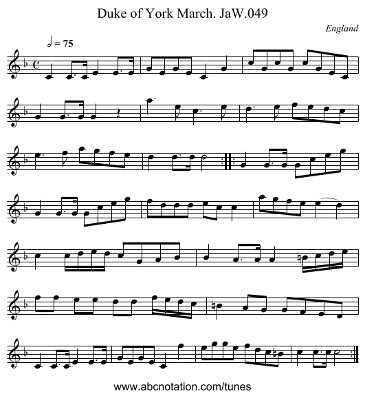 Duke of York March. JaW.049 - staff notation