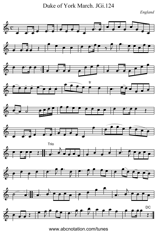 Duke of York March. JGi.124 - staff notation