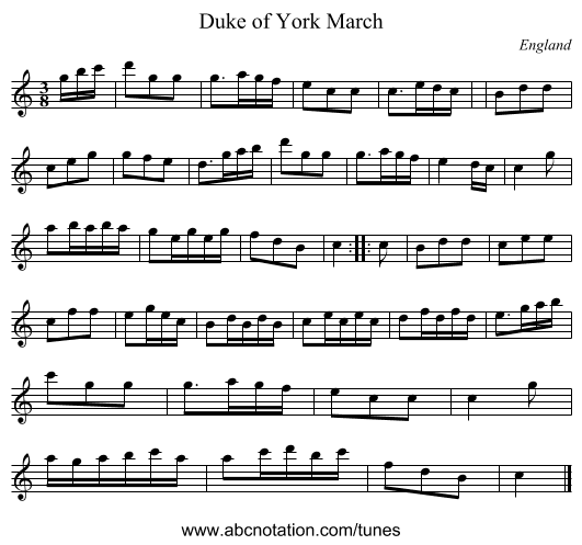 Duke of York March - staff notation