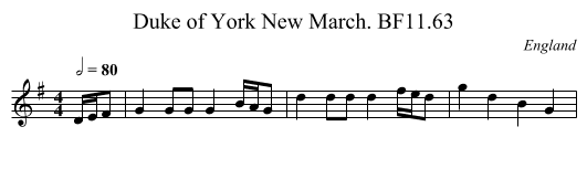 Duke of York New March. BF11.63 - staff notation