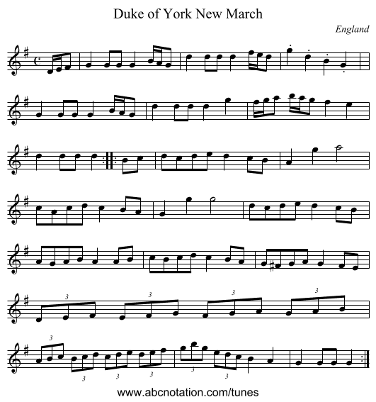 Duke of York New March - staff notation