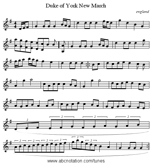 Duke of York New March - staff notation