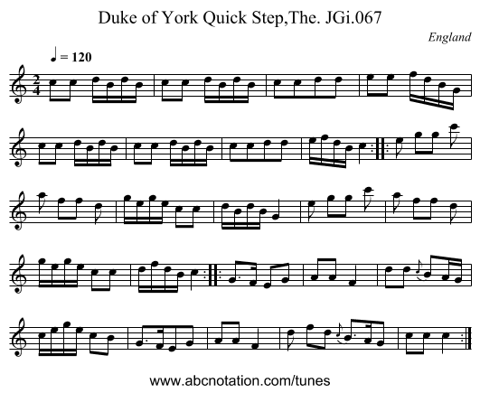 Duke of York Quick Step,The. JGi.067 - staff notation