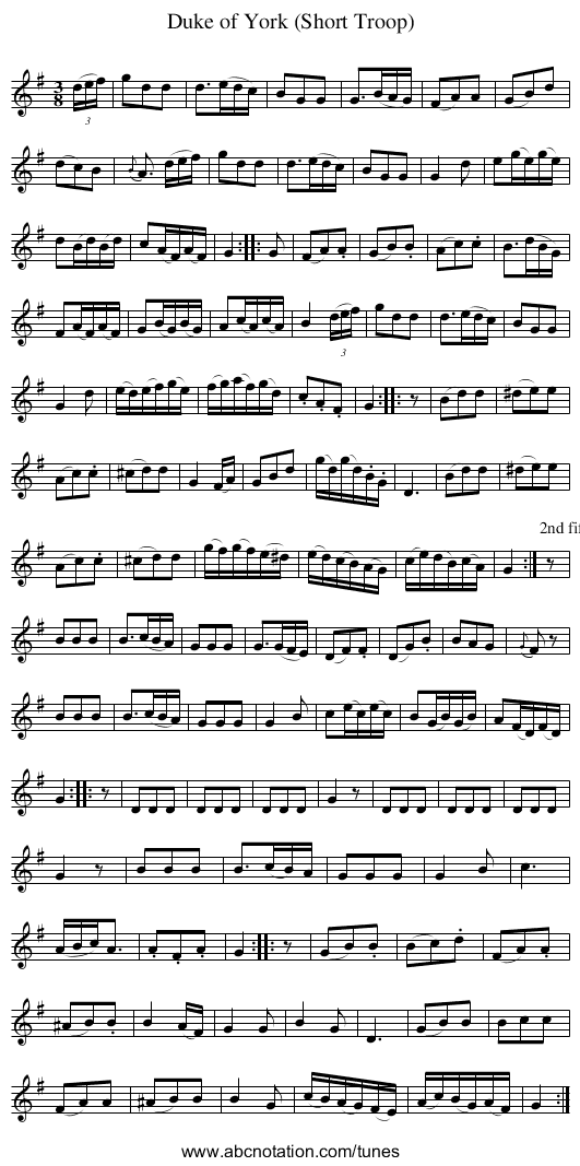 Duke of York (Short Troop) - staff notation